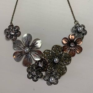 Antiqued Metal flower necklace